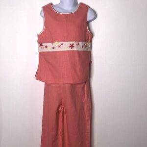 Strawberry Fair girl 2pc linen blend floral outfit